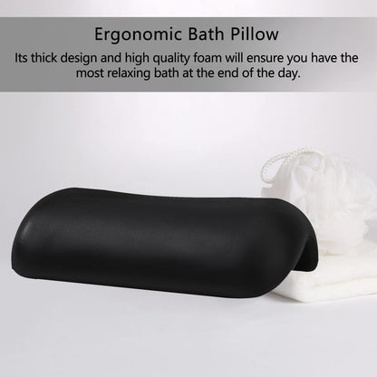Bath Pillow, Waterproof Bath Pillow, Bathtub Pillow, Bath Cushion with Non-Slip Suction Cups, Bathtub Accessories, Ergonomic Neck and Back Support for Bathroom Home Spa Headrest-Black