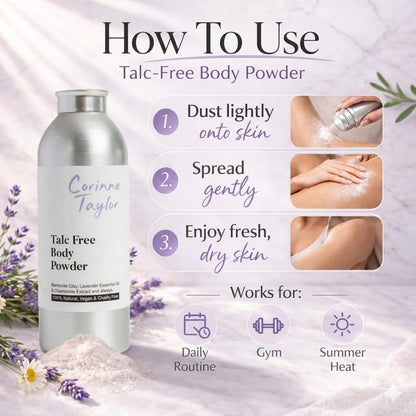 Corinne Taylor Organic Talc-Free Body Powder with Lavender &amp; Chamomile – Natural Dusting Powder for Anti-Sweat, Anti-Chafing &amp; Sensitive Skin – Gentle Absorbent Powder 85g