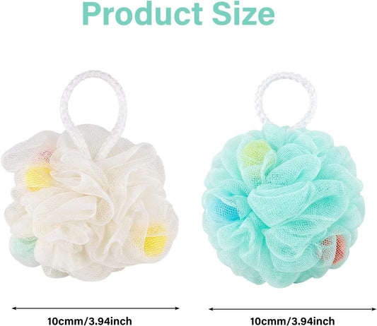 2 Pcs Colorful Bath Loofah Sponges, Soft Mesh Body Scrubber for Gentle Exfoliation, Durable Shower Accessories for Women, Men, and Kids (Green and White)