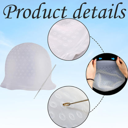 6 Pcs Silicone Highlight Cap Kit Highlight Caps with Coloring Hair Hook Hair Dye Cap Kit highlight cap and hook kit with Hair Coloring Brushes and Needle highlighting cap highlighting kit