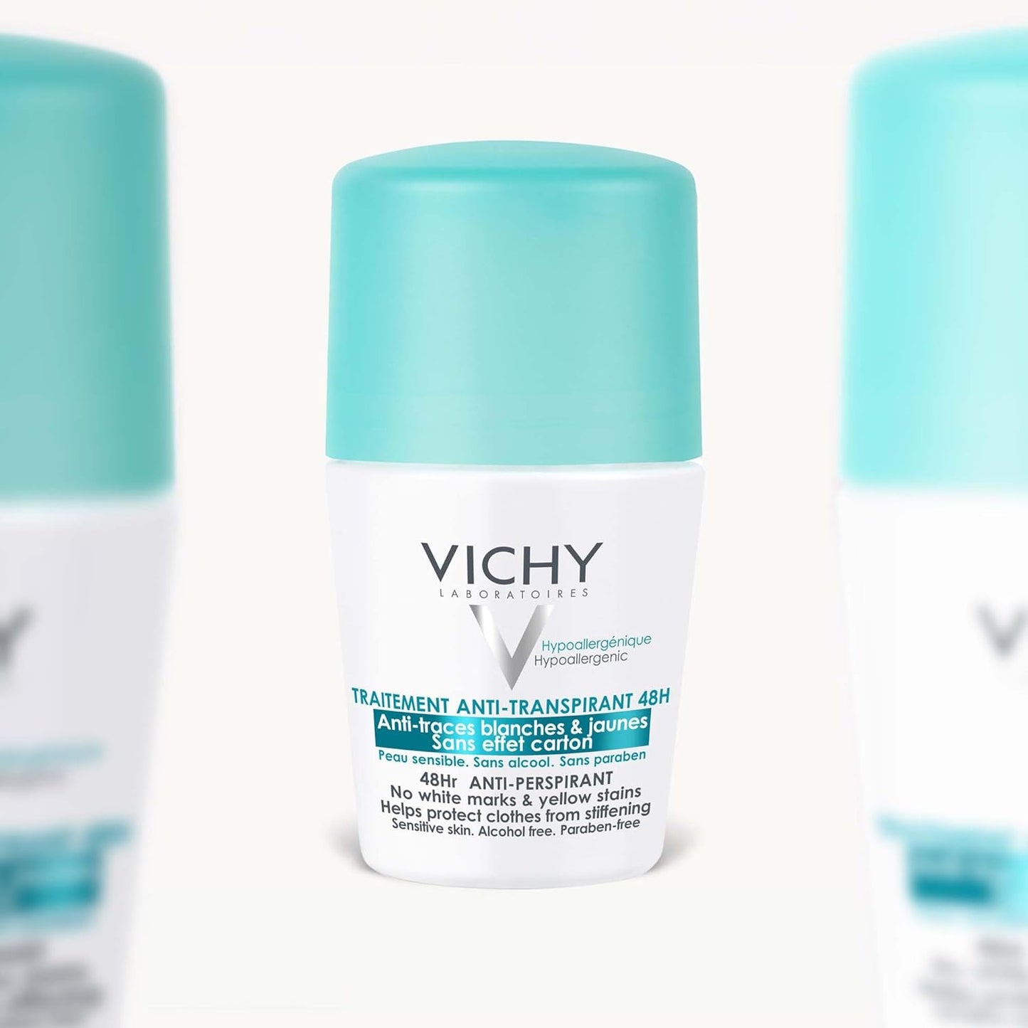 Vichy Deodorant 48 Hr Anti-Perspirant Roll-On For Daily Use on Sensitive Skin, No Trace, White Marks or Yellow Stains, Hypoallergenic, Paraben Free, and Alcohol-Free, 50ml