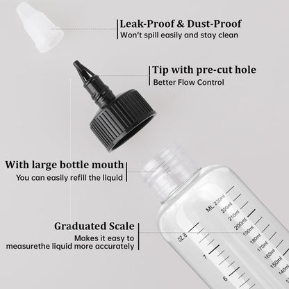 2 Pack Hair Oil Applicator Bottle 8.1oz/230ml Applicator Bottle for Hair Plastic Squeeze Bottle Root Hairs Dye Plastic Refillable Bottles with Twist-On Top Tip Capfor Salon with Clear Graduated Scale