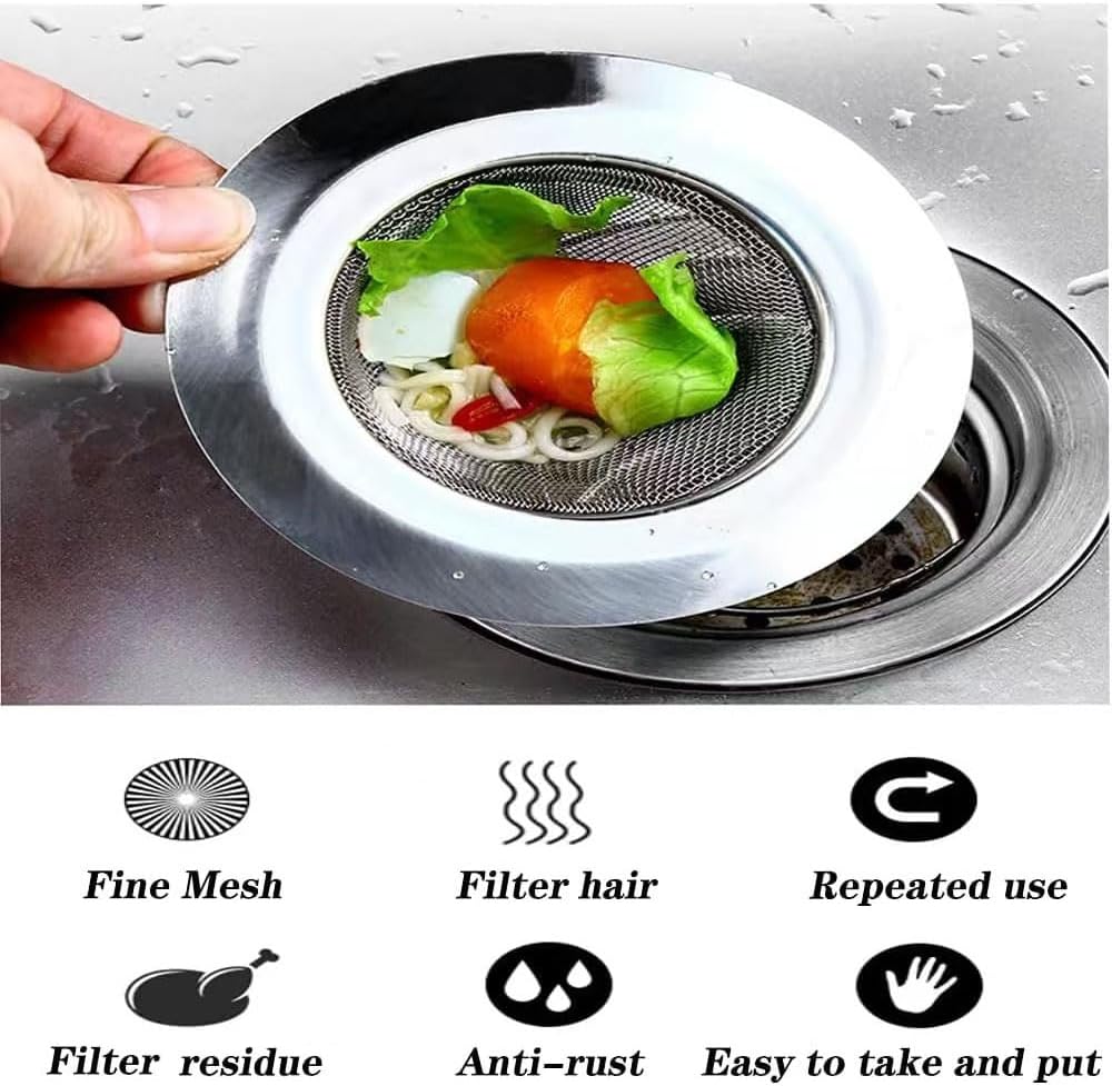 2 Pcs Kitchen Sink Strainer, Stainless Steel Sink Drain Strainer, 7.5 cm Drain Filter Strainer, Bathroom Sink Stopper, Hair Catcher, for Kitchen Sink, Bathroom, Bathtub, Wash Basin