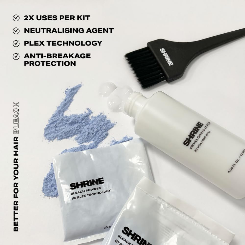 SHRINE Better For Your HAIR BLEACH | Plex Technology for Stronger Hair | Anti Breakage Bleaching Kit | Vegan &amp; Cruelty Free | Includes 2 × 30 g Powder Sachets + 120 ml Developer (2 Uses)