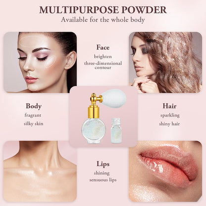 AOOWU Glitter Spray - Shiny Body &amp; Face Highlighter, Shimmer Sparkle Pearl Powder Makeup for Body, Hair, Clothing - Colorful Silver