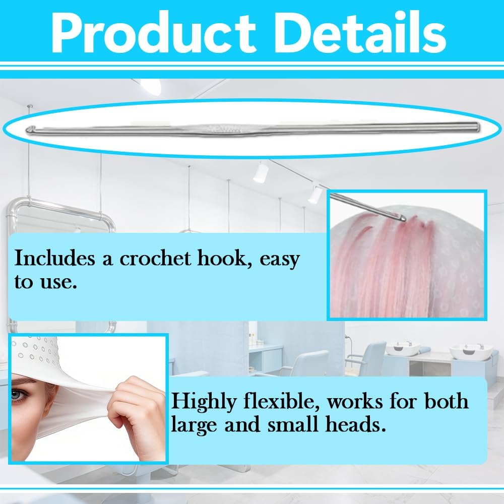 Silicone Highlighting Cap with Pre Drilled Holes, Reusable Professional Unisex Hair Streaking Cap with Hair Picking Hook for Hair Coloring Dyeing Staining, Salon and Home Use (White, 1 Pcs)