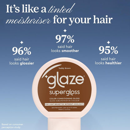 Glaze Super Gloss Color Conditioning Gloss – Teddy Brown for Virgin Light to Medium Brown Hair- Deepen Brunette Tones – Rinse Out Semi-Permanent - Enhances Colour, Boosts Shine &amp; Hydration - 190ml