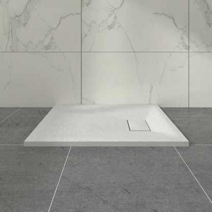 Aquariss White Rectangular Shower Tray 900x700mm with Waste | Slate Effect, SMC Slip-Resistant Shower Base, for Bathroom Shower Enclosures Wet Room, Easy Installation, Ultra-Low Profile