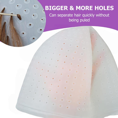Silicone Highlighting Cap with Pre-Punched Holes, Reusable Professional Unisex Hair Streaking Cap with Hair Picking Hook for Hair Coloring Dyeing Staining, Salon and Home Use (White, 1 Pcs)