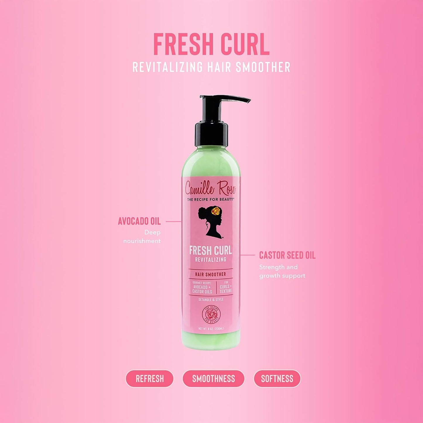 Camille Rose Fresh Curl 2 in 1 Hair Styling Cream and Detangler Gel, Nourishing and Styling, Avocado and Castor Oil, 240 ml (Pack of 1)