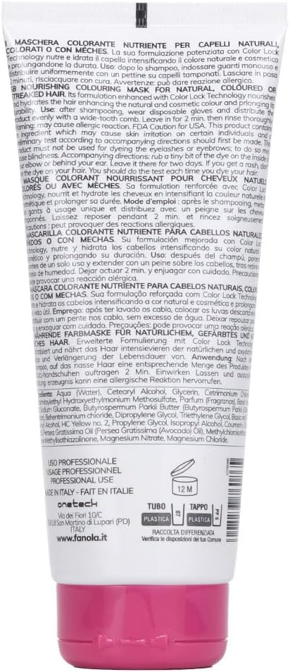 Fanola Nourishing Colour Mask, Nourishing and Conditioning Pigmented Hair Mask to Intensify Color and Temporarily Dye Hair, for Natural, Coloured and Bleached Hair, Total Black Shade, 200ml