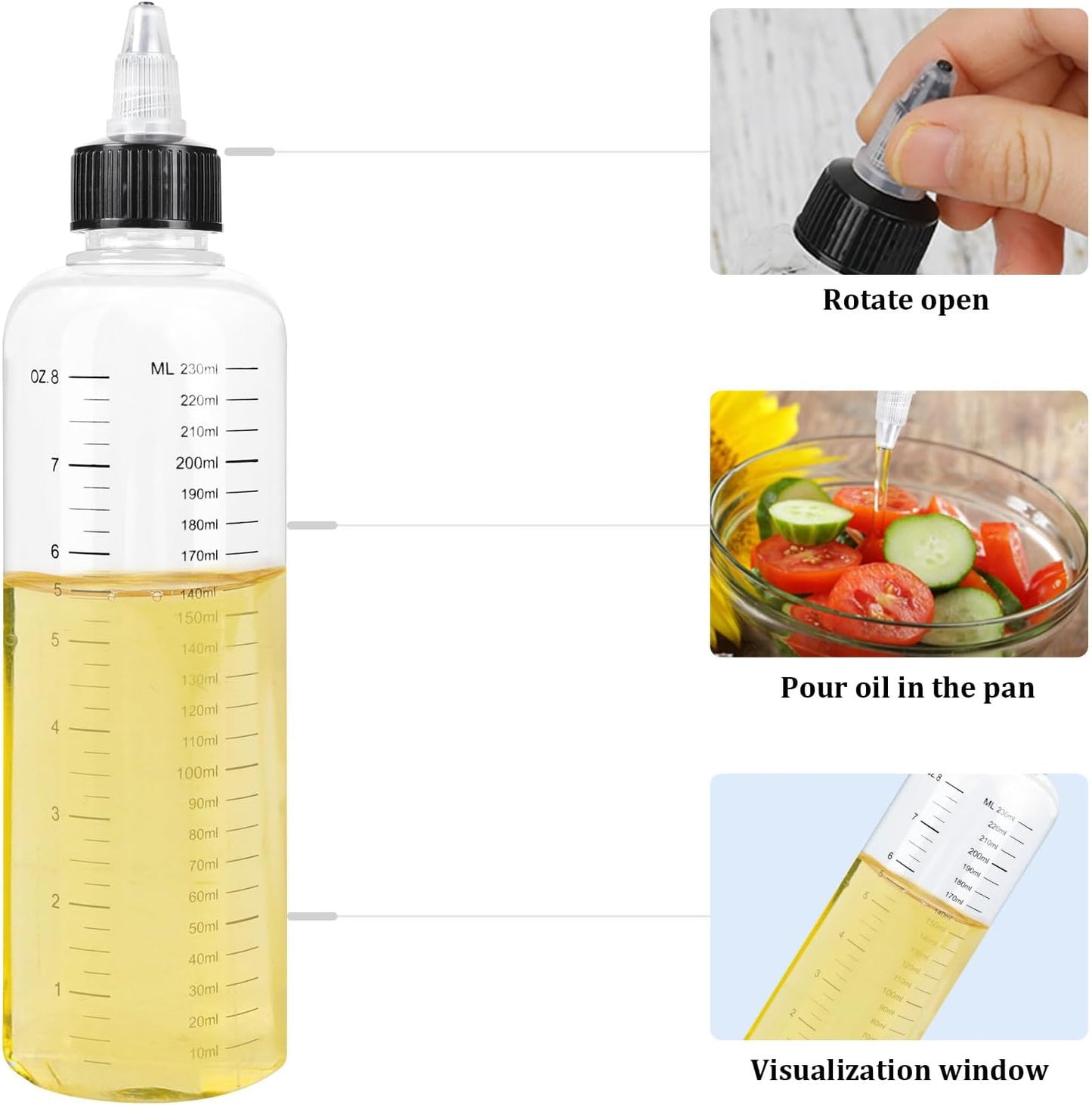2 Pack Hair Oil Applicator Bottle 8.1oz/230ml Applicator Bottle for Hair Plastic Squeeze Bottle Root Hairs Dye Plastic Refillable Bottles with Twist-On Top Tip Capfor Salon with Clear Graduated Scale
