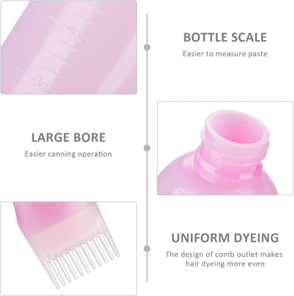 3 pieces of hair dye comb bottles, with 2 shower caps and pairs waterproof earmuffs, plastic squeeze, root applicator, hairdressing tools scale (120ml), Pink, White, RFP1