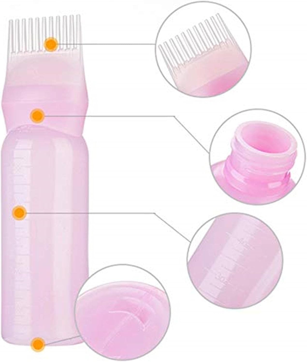 Root Comb Hair Dye Applicator Bottle With Graduated Scale, Color Brush for Long Hair Scalp Care Oil - Pink