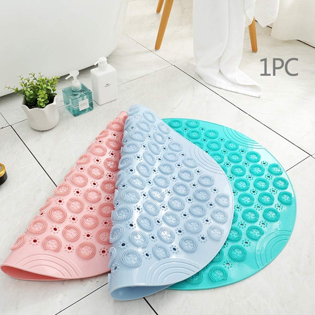 PVC Round Massage Bath Mat Non-Slip Shower Mat Bathroom Mat Machine Washable Bath Mat with Drainage Holes and Suction Cups, 55 x 55 cm, Blue
