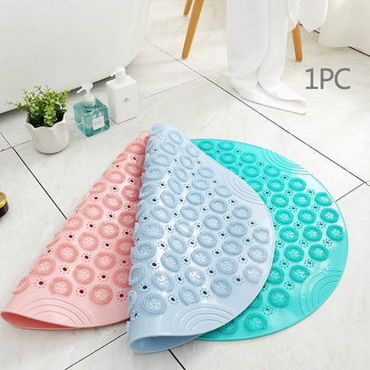 PVC Round Massage Bath Mat Non-Slip Shower Mat Bathroom Mat Machine Washable Bath Mat with Drainage Holes and Suction Cups, 55 x 55 cm, Blue