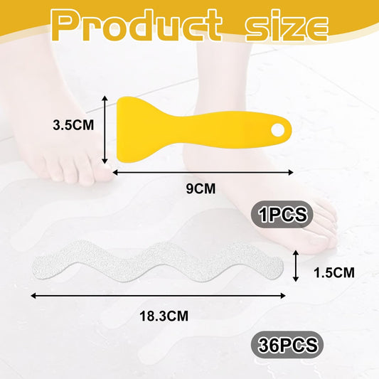 36PCS Non-Slip Strip Stickers with Squeegee – Anti Slip Bath Stickers for Shower Tub, Safety Adhesive Grips for Bathroom, Transparent Non Slip Decals for Bathtub, Anti Skid Tape Strips for Kids &amp; Elde