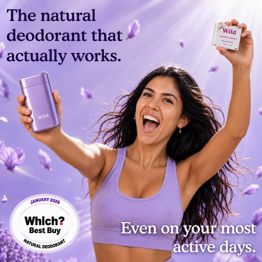 Wild Aluminium Free Natural Deodorant Starter Kit - Refillable Purple Case - Natural Ingredients &amp; 24 Hour Odour Protection - Women's - Fresh Scents Variety Pack - Case + 3 Refills