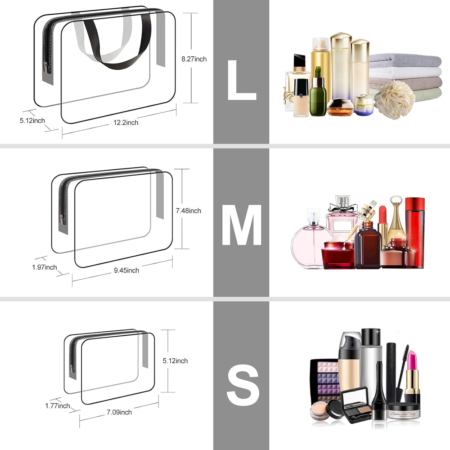 Clear Wash Bag for Toiletries, Funnasting 3 in 1 Waterproof Clear PVC Travel Makeup Bag Business Bathroom for Men, Women and Kids