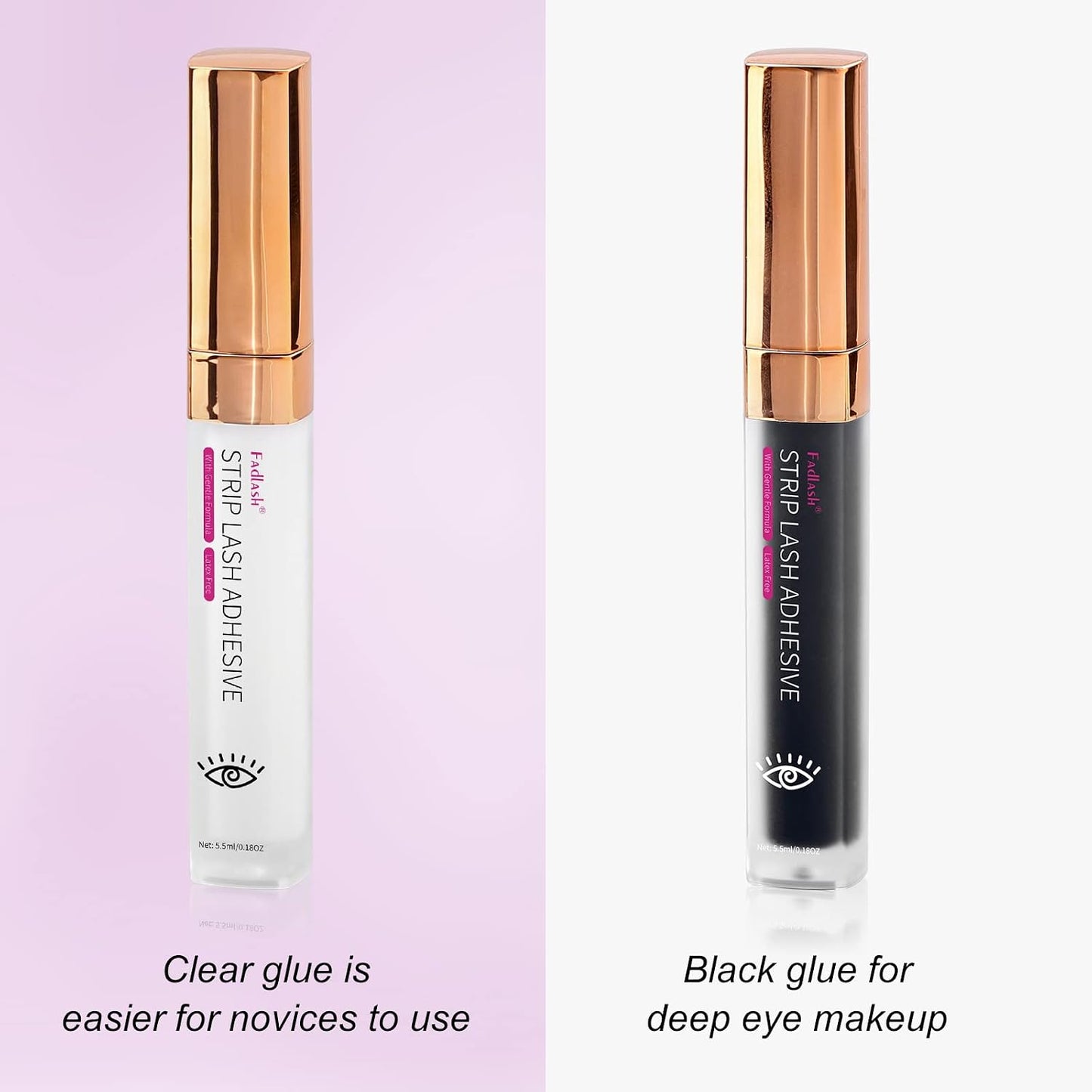 FADLASH Clear Eyelash Glue - Super Strong Hold, Sensitive, Waterproof, White Strip, Latex Free Lash Adhesive - 5.5ml (0.18 Fl. OZ)