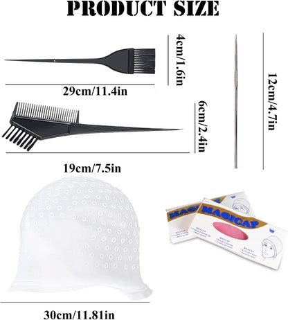 Silicone Highlight Cap Kit, Highlighting Cap with Hook Hair Dye Comb Brush, Professional Highlighting Cap and Hook Kit for Women Men