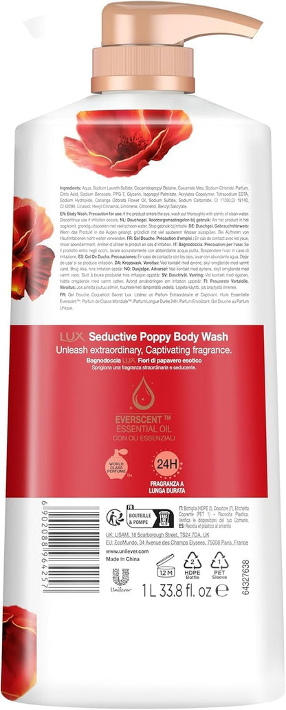 Lux Magical Orchid Body Wash 1L (1 Pack) &amp; Secret Poppy BodyWash 1L (1 Pack) &amp; Lux Charming Peony Body Wash 1L (1Pack) (Total 3 Packs)