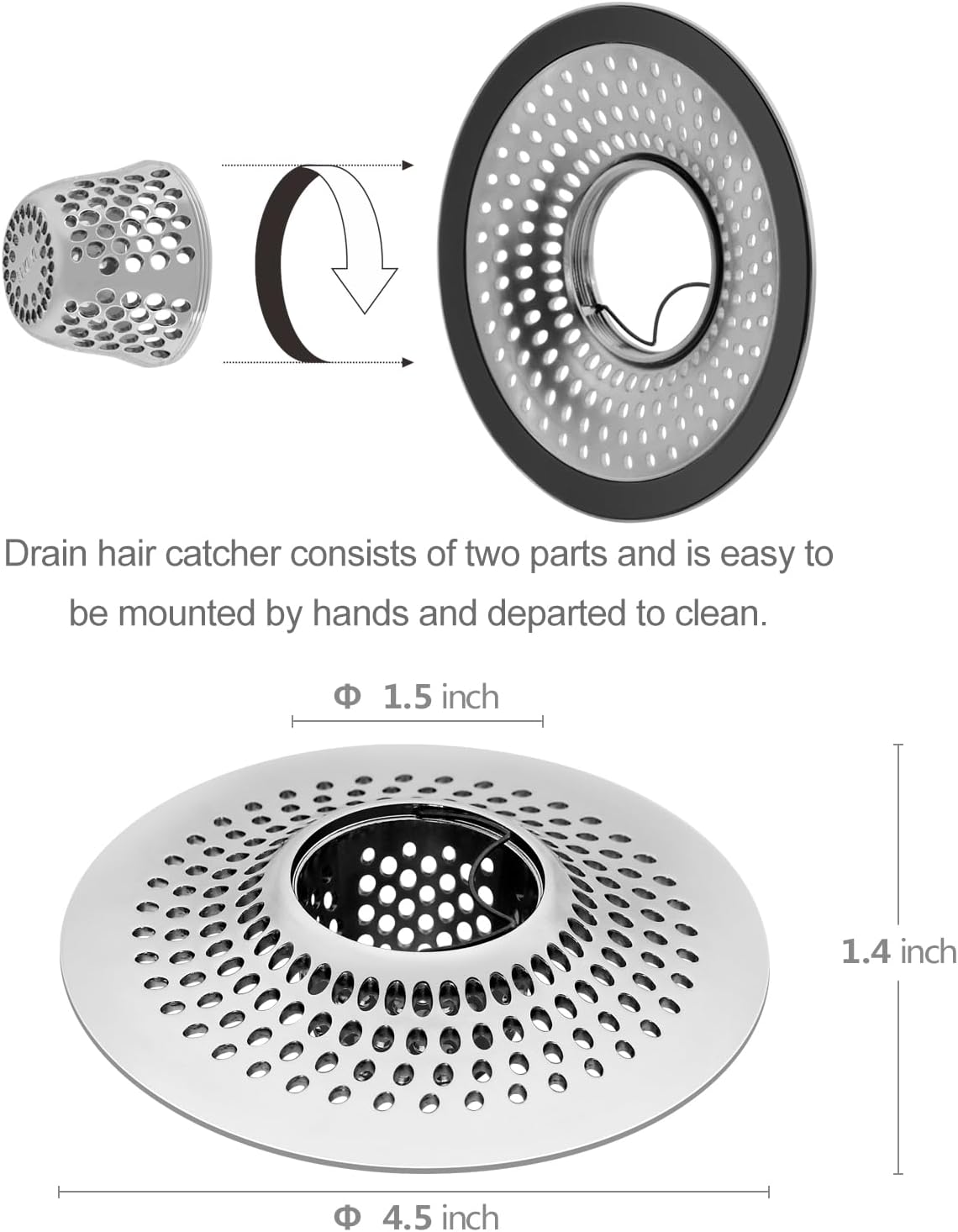 LEKEYE Drain Hair Catcher/Bathtub Shower Drain Hair Trap/Strainer Stainless Steel Drain Protector