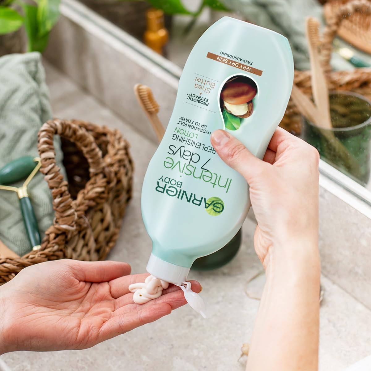 Garnier Intensive 7 Days Shea Butter &amp; Probiotic Extract Body Lotion 400ml, Ultra Replenishing Soothing Moisturiser, Up to 7 Days Hydration, For Very Dry Skin, Fast Absorbing &amp; Non Greasy