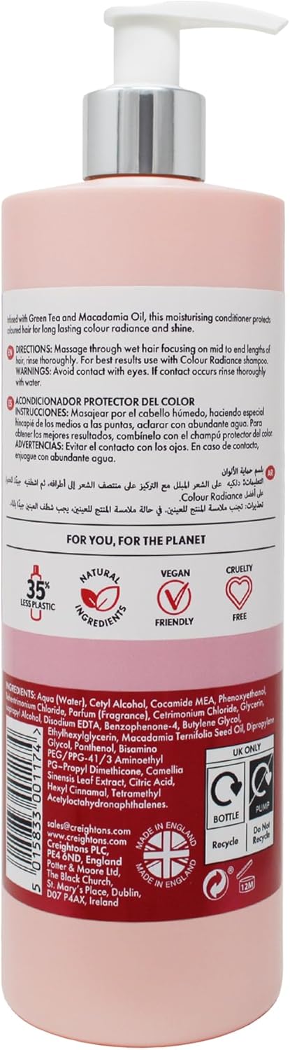 Creightons Professional Colour Radiance Conditioner 500ml | Colour Protect Moisturising, For Coloured Hair, Green Tea &amp; Macadamia Oil, Long-Lasting Colour &amp; Shine