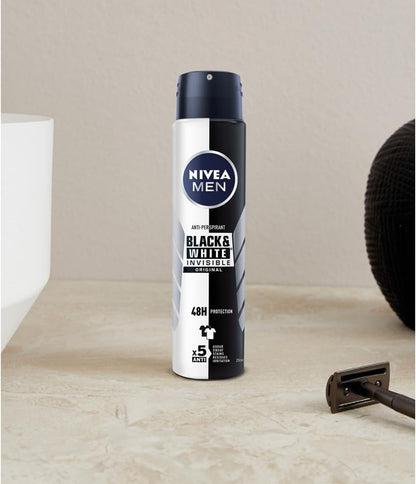 NIVEA MEN Black &amp; White Original Anti-Perspirant (150 ml), 72hr Anti-Sweat Deodorant for Men, No Stains on Black and White Clothes (Pack of 2)