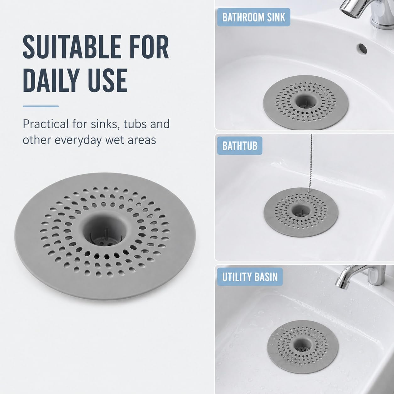 Shower Drain Hair Catcher Trap 3 PCS – Raised Dome Silicone Sink Strainer with Micro Holes – Anti Clog Bath Plug Hole Cover Filter for Bathtubs and Showers