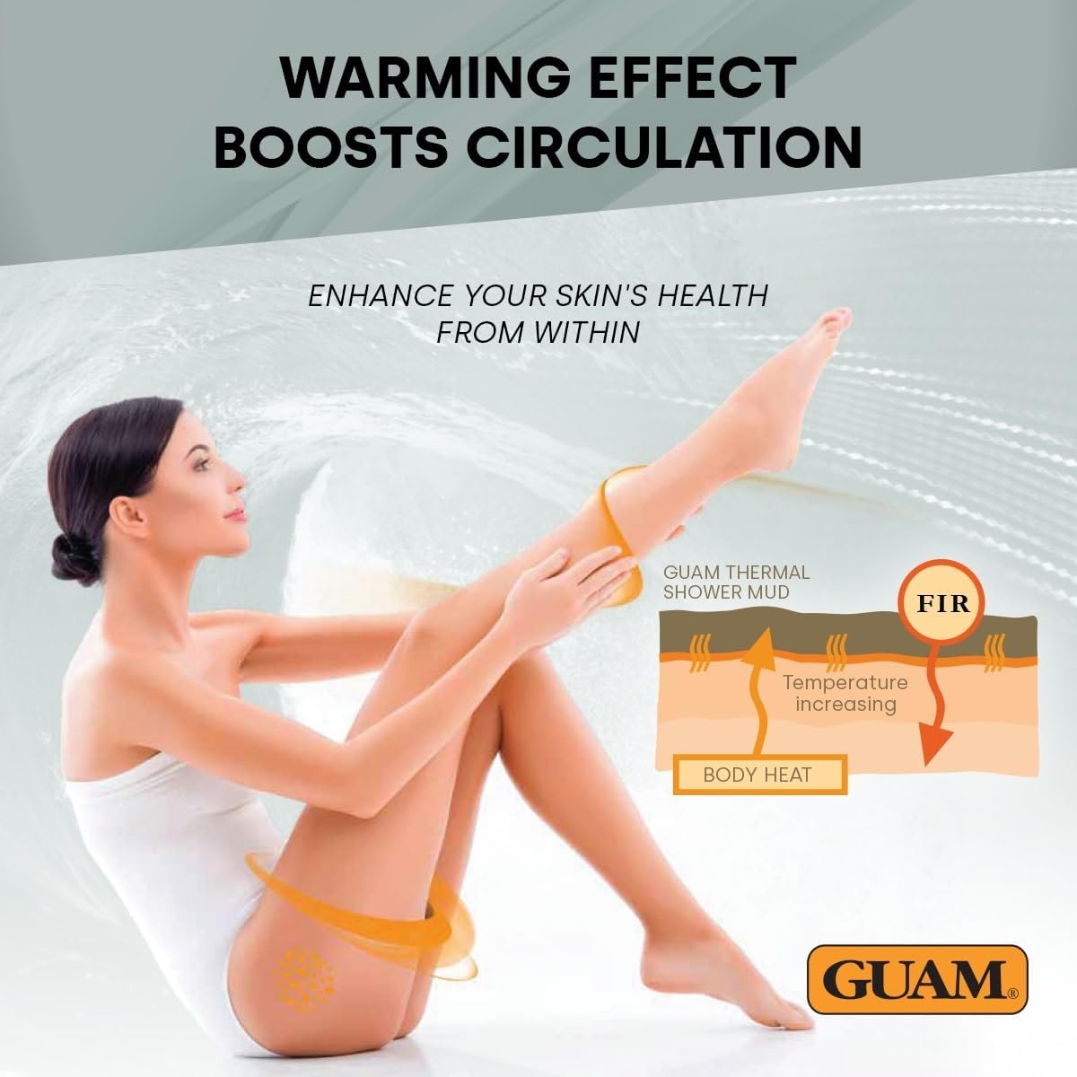 GUAM FIR Tourmaline Shower Mud Anti Cellulite Treatment 400ml, 3-Min Thermal Draining Seaweed Body Mask for Tummy, Legs &amp; Buttocks, Fast-Rinse Firming Care for Daily Smoother-Looking Skin