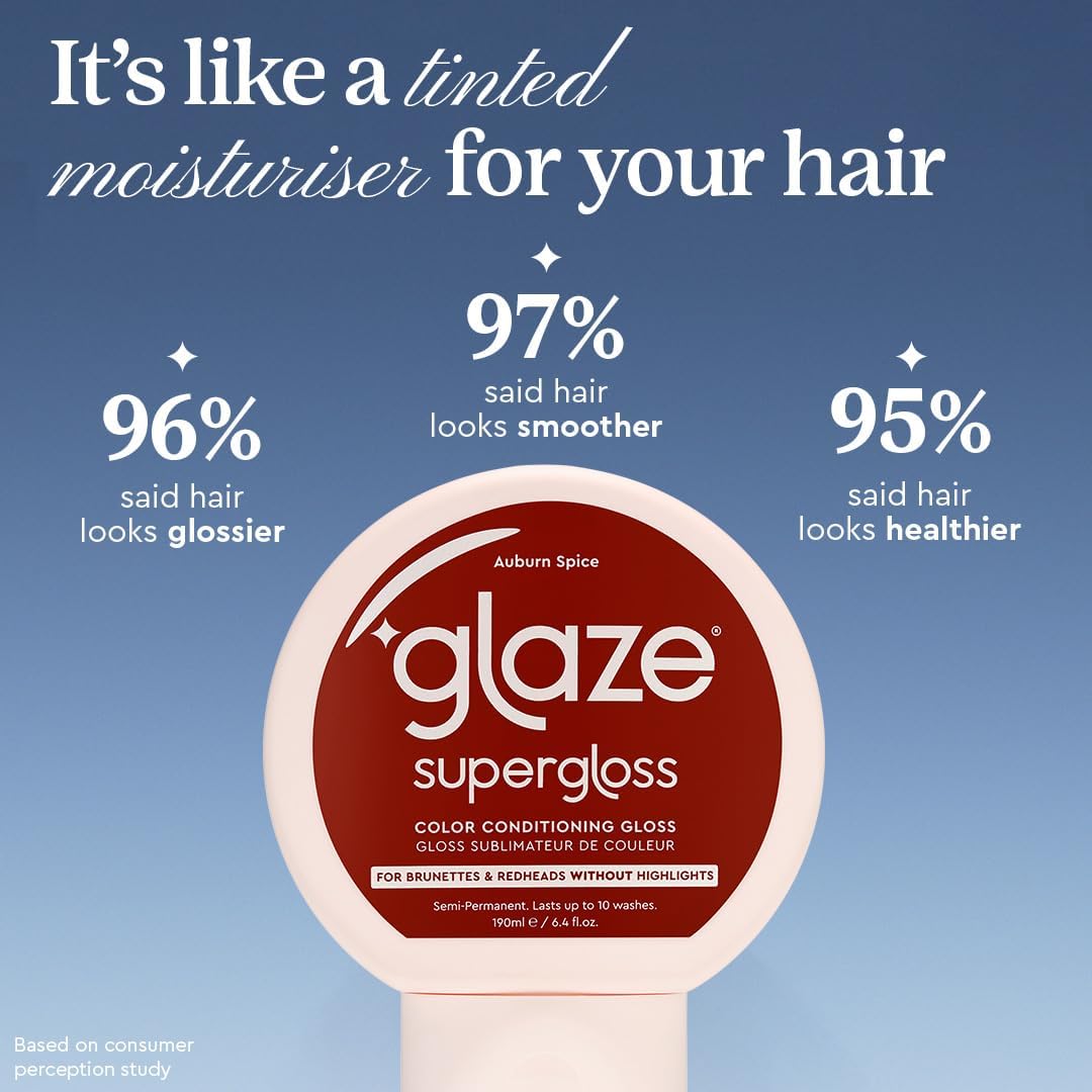 Glaze Supergloss Color Conditioning Gloss – Hydrating Semi-Permanent Colour Hair Gloss &amp; Shine Boost – Colour Depositing Mask - Vegan, Cruelty-Free – 190ml - Auburn Spice - Auburn Red
