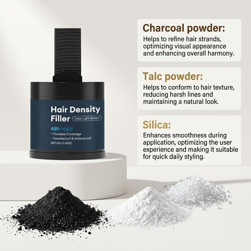 hairo Hair Density Filler, Hairline Powder Root Touch Up for Thinning Hair Coverage, Hair Fibre Waterproof Effect, Bald Spot Concealer for Women Men, Dark Brown Instant Blend with Puff Mirror