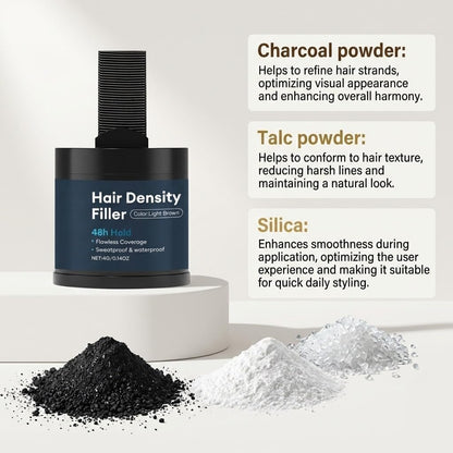 hairo Hair Density Filler, Hairline Powder Root Touch Up for Thinning Hair Coverage, Hair Fibre Waterproof Effect, Bald Spot Concealer for Women Men, Dark Brown Instant Blend with Puff Mirror