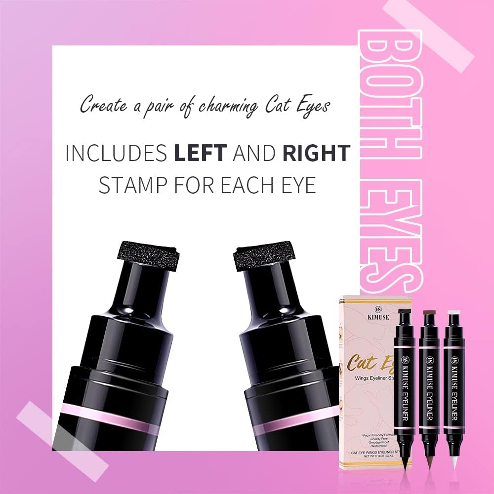 KIMUSE Winged Eyeliner Stamp-2 Eyeliner Pens for Perfect Wing Cat Eye Stamp Eyeliner Waterproof Smudge Proof, Long Lasting Makeup Liquid Eye Liner (black)