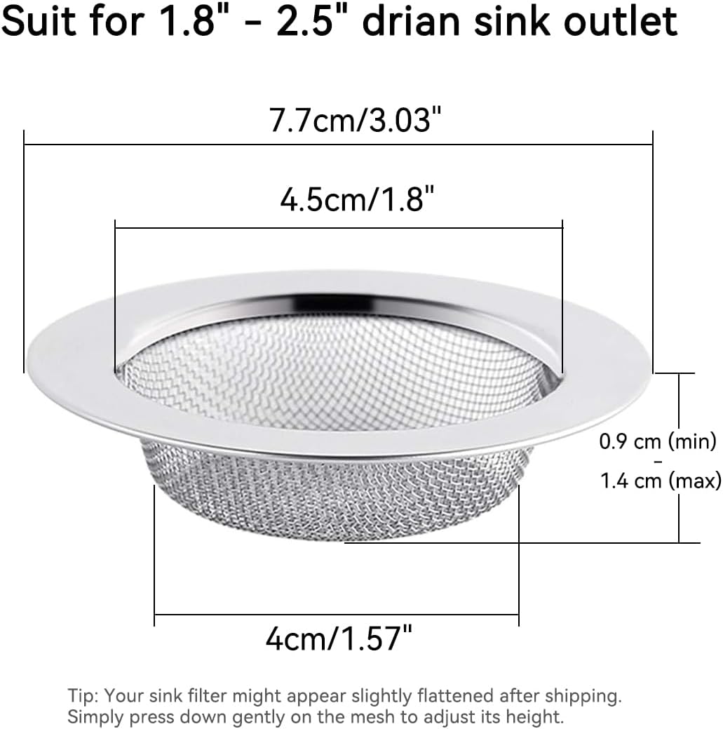 Stainless Steel Bathroom Shower Hair Filter Catcher Drain Cover Kitchen Sink Plug Strainer Hole Cover (Pack of 2)