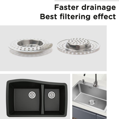 2pcs Kitchen Bathroom Sink Strainer, Stainless Steel Drain Filter, Bath Drain Protector, Shower Drain Cover Hair Trap Catcher Stopper Plug, 2.95 Inch/7.5cm Outer Diameter