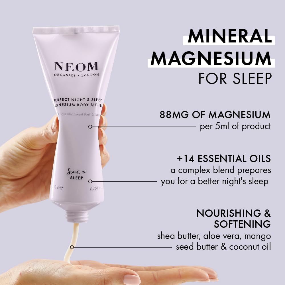 NEOM Perfect Night's Sleep Magnesium Body Butter, 200ml I Lavender, chamomile and patchouli I Essential Oils I Nourish and soften skin
