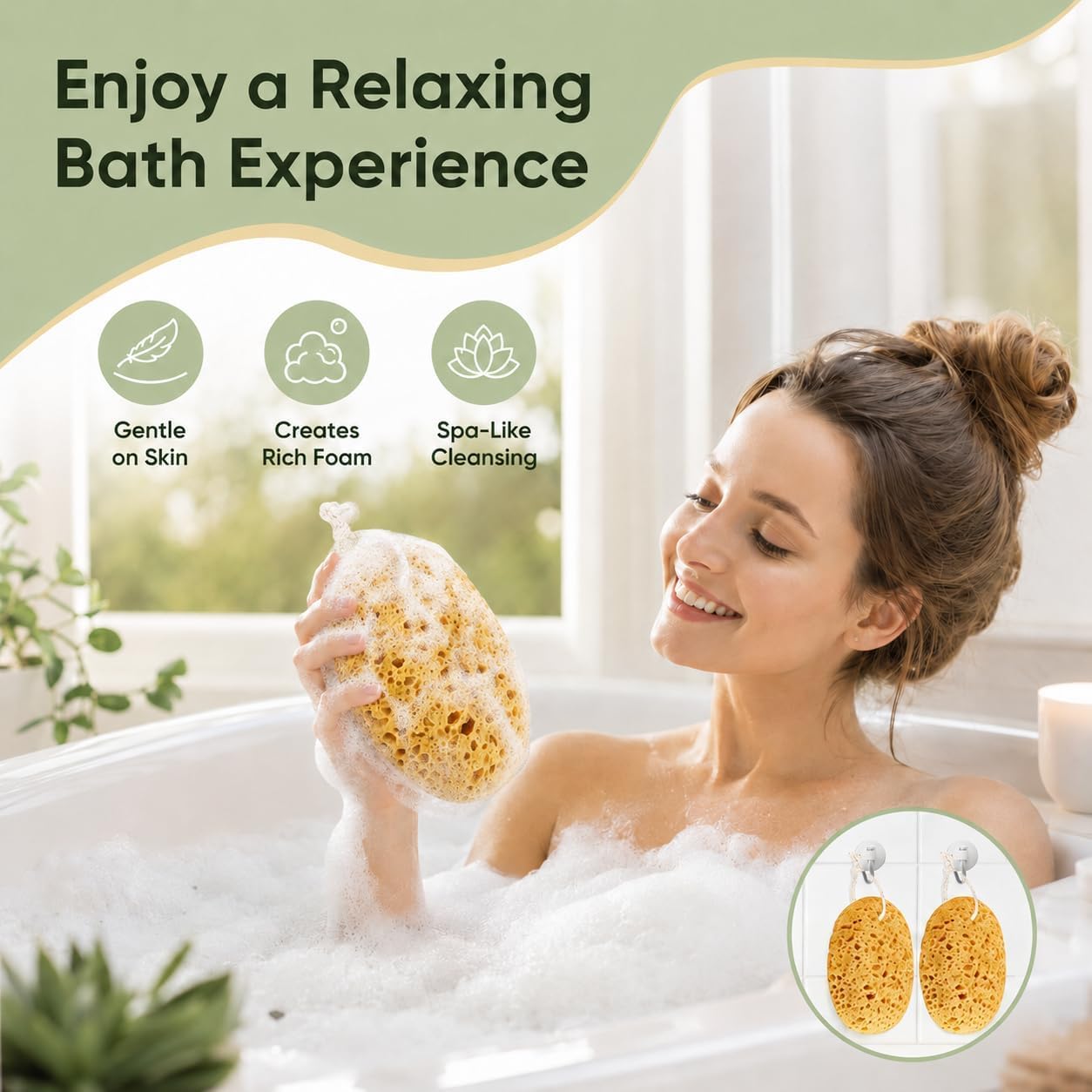 Body Bath Sponges for Adults - 2Pcs Large Shower Sponge for Women Men - Soft Honeycomb Natural Sponge - Exfoliating Deep Cleaning Bathroom Bathing Body Sponges for Sensitive Skin