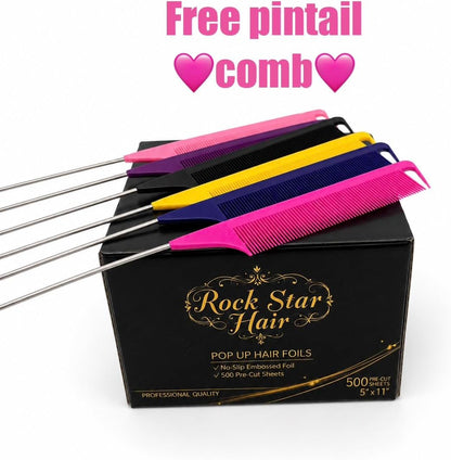 EMBOSSED POP UP LIGHLIGHTING FOILS WITH !!! FREE !!! ANTI STATIC WEAVING COMB silver FOILS for highlights, balayage, hairdressing foils no slip extra tough embossed texture NO NEED TO CUT FOILS