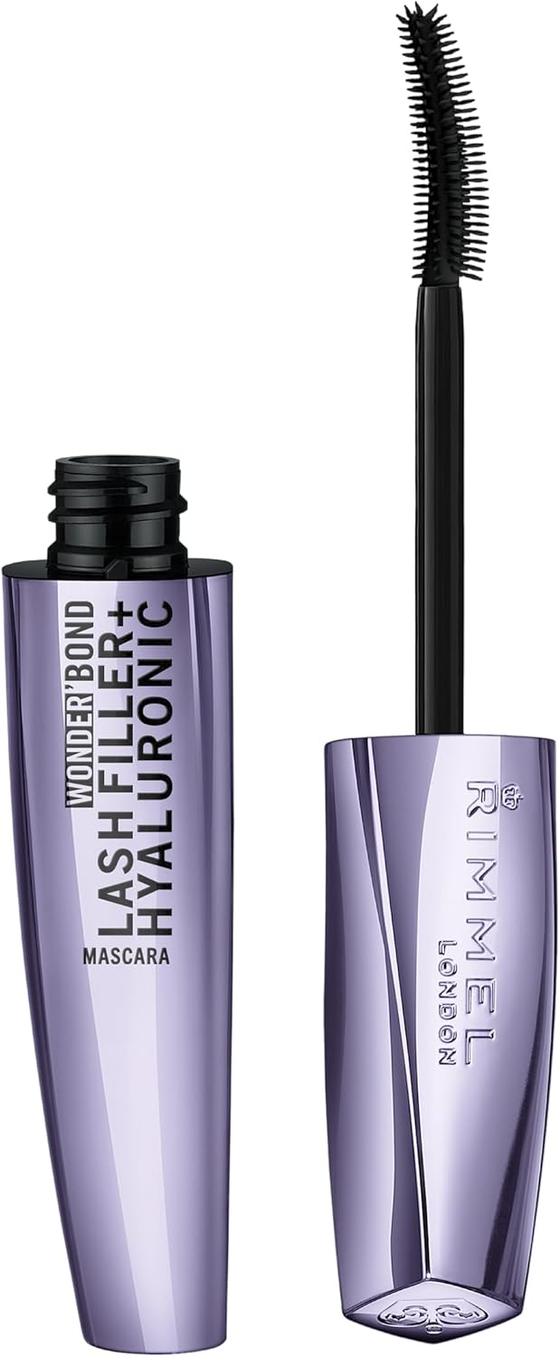 Rimmel Wonder'Bond Lash Filler + Hyaluronic Mascara, 001 Black, Bold Volume, Ultra Curved Brush Design, Long Lasting, Clump-Free, Smudge Proof, Comfortable All Day Wear, Cruelty Free, 11ml