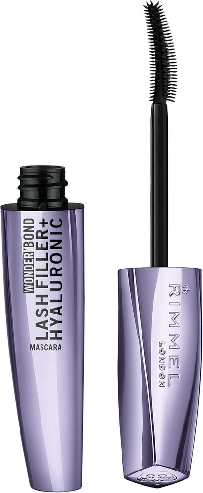 Rimmel Wonder'Bond Lash Filler + Hyaluronic Mascara, 001 Black, Bold Volume, Ultra Curved Brush Design, Long Lasting, Clump-Free, Smudge Proof, Comfortable All Day Wear, Cruelty Free, 11ml