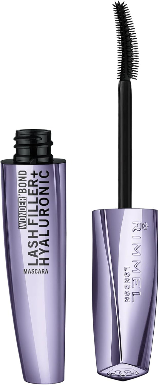Rimmel Wonder'Bond Lash Filler + Hyaluronic Mascara, 001 Black, Bold Volume, Ultra Curved Brush Design, Long Lasting, Clump-Free, Smudge Proof, Comfortable All Day Wear, Cruelty Free, 11ml