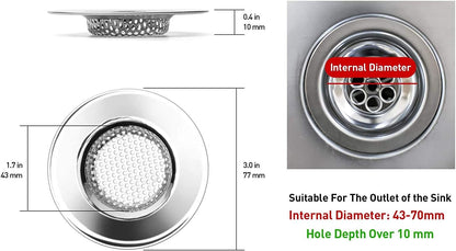 2pcs Kitchen Bathroom Sink Strainer, Stainless Steel Drain Filter, Thicker, Outer Diameter 3 Inch/77mm (Small Size)