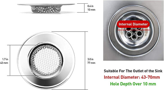 2pcs Kitchen Bathroom Sink Strainer, Stainless Steel Drain Filter, Thicker, Outer Diameter 3 Inch/77mm (Small Size)