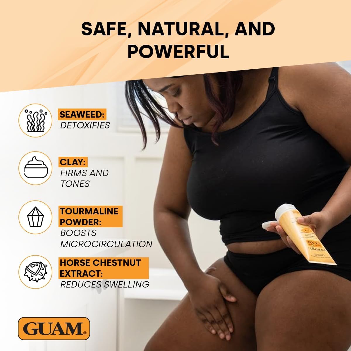 GUAM FIR Seaweed Mud Anti Cellulite Treatment + Tourmaline Cellulite Cream Gel Set, Body Leg &amp; Tummy Tightening Duo, 1kg Hot Body Wrap &amp; 250ml Slimming Mud Gel, Skin Firming and Smoothing Care