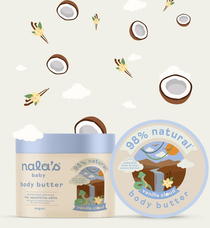 Nala's Baby Body Butter Vanilla Cloud | Supersize | Allergen-Free Sweet Vanilla Fragrance | 98% Natural | Dermatologically-tested and Paediatrician-approved | Vegan | 500ml | Nalas Baby