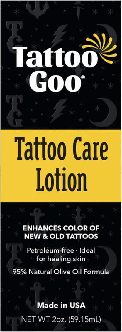 Tattoo Goo Aftercare Lotion 60 ml – Tattoo Moisturiser for New &amp; Healed Ink • Colour‑Enhancing • Non‑Greasy, Vegan Skin Care – Olive Oil + Panthenol