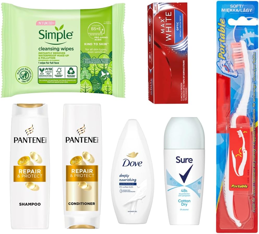 Womens Mini Travel Toiletries Set - Essentials for Hospital, Materinty, Camping, Holiday &amp; Vacation, Travel Size Toiletries Under 100ml, Clear Travel Bag, Mini Toiletries, Airport Security Approved